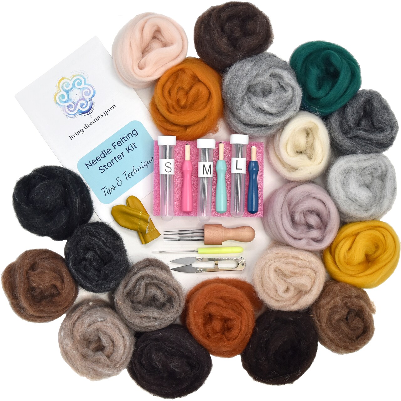 Extra Large Needle Felting Starter Kit Includes 20 Colors Natural Premium Wool, 50 Needles and Tools, Text and Video Guide. Craft Kit for Beginners, Kids and Adults